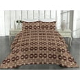 thumbnail image 2 of Ambesonne Damask Quilted Bedspread Set 3 Pcs, Vintage Floral Design Swirls, Queen, Maroon Sand Brown, 2 of 4