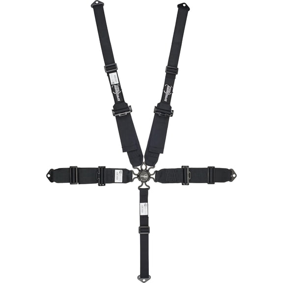Speedway Motors Black 5-Point Racing Harness with Cam Lock, Pull-Down Adjustments, SFI 16.1 Certified, Compatible with HANS Devices, Double-Stitched Nylon Webbing, 55-Inch Shoulder Belts