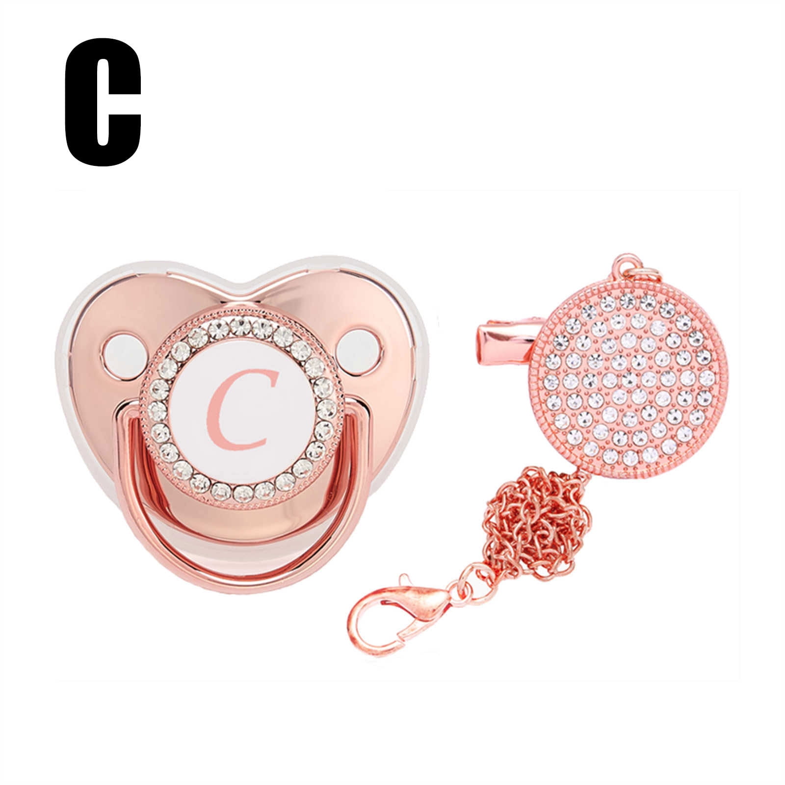 QISIWOLE Personalized Bling Pacifier,Rose Gold Baby Pacifier Clip with