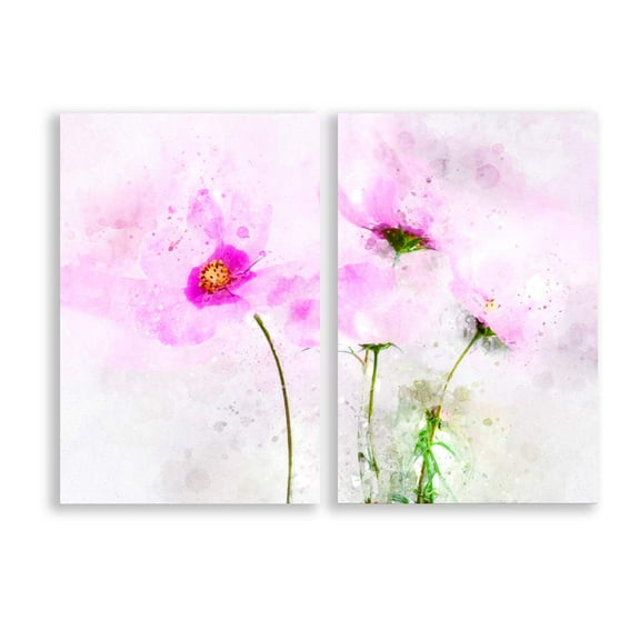 Wall26-2 Plane Canvas Wall Art- Watercolor Painting Pink Flower for Living Room -Giclee Painting Wall Bedroom Living House Decoration Home Art - 24"x36" x 2 Panels