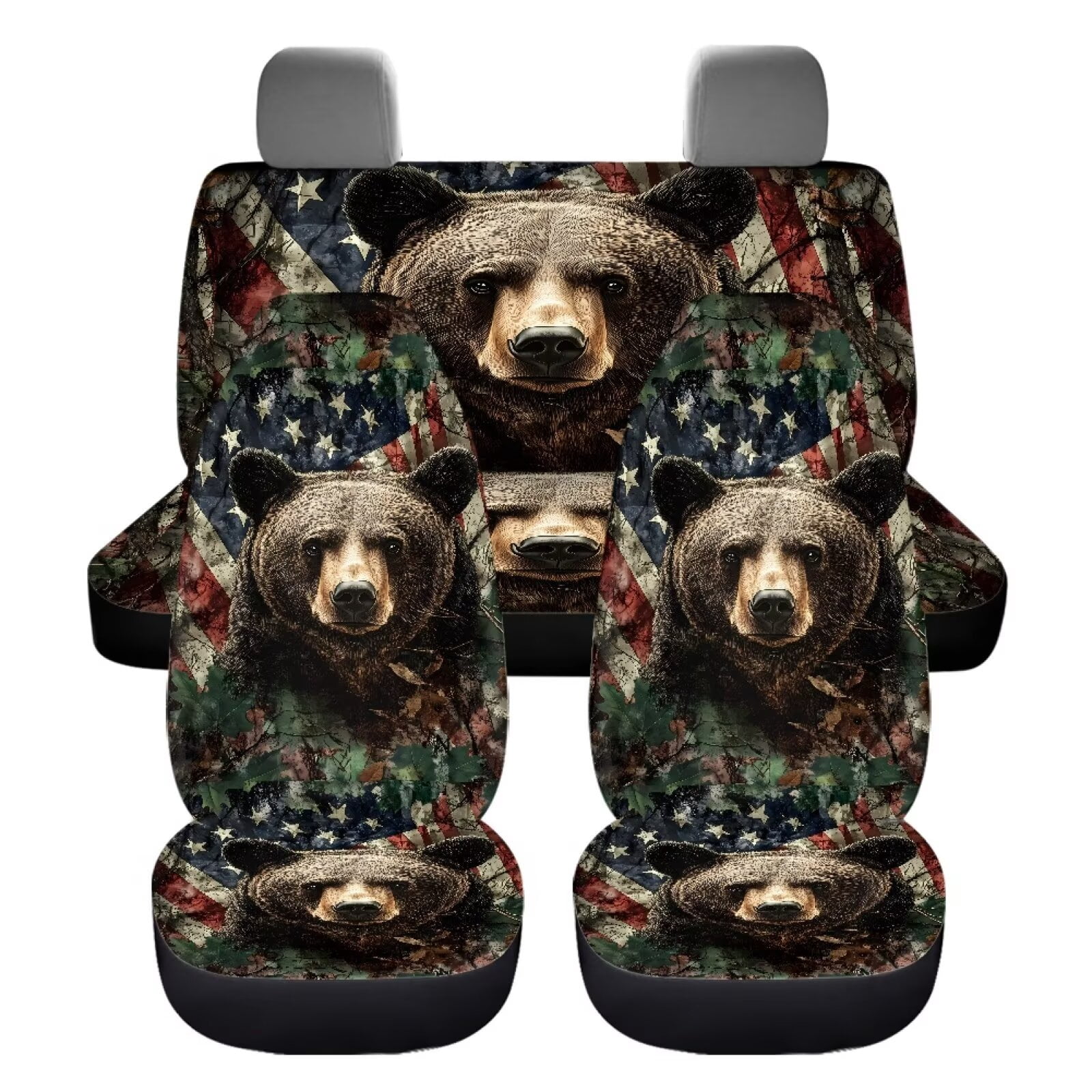 Pzuqiu Bear Flag Car Seat Covers Set Lightweight Front and Rear Seat Cover Set Easy to Install 4 Seats Car Seat Protector Car Seat Protector Accessories Universal Universal Fit Most Sedans