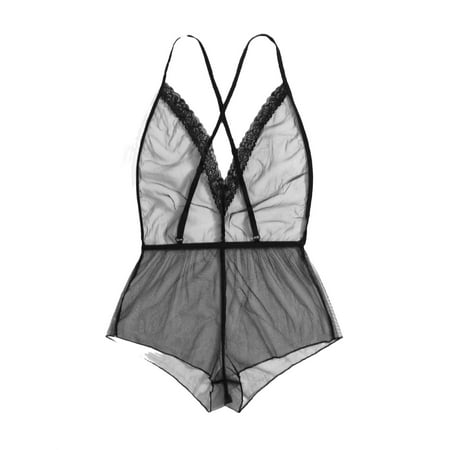 

Women Plain Teddies Black Sexy Lingerie one-size