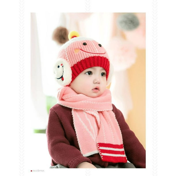 Bonnet hiver pour Bébé de 6 mois à 1 ans Rose Chapeaux Set 2