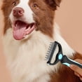 thumbnail image 5 of Pet Grooming Rake - Double-Sided Deshedding Dematting Tool, Undercoat Rake for Dogs & Cats, Dog Grooming Brush & Deshedder Comb for Long Hair, Reduces Shedding (1Pcs) Sky Blue, 5 of 7