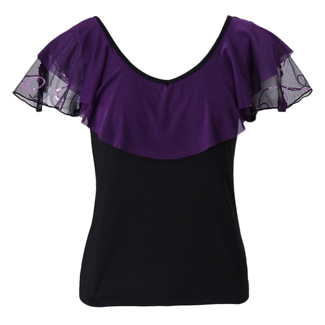 para mujer, mangas cortas elásticas, vestidos de rendimiento L Macarena Tops de baile latino