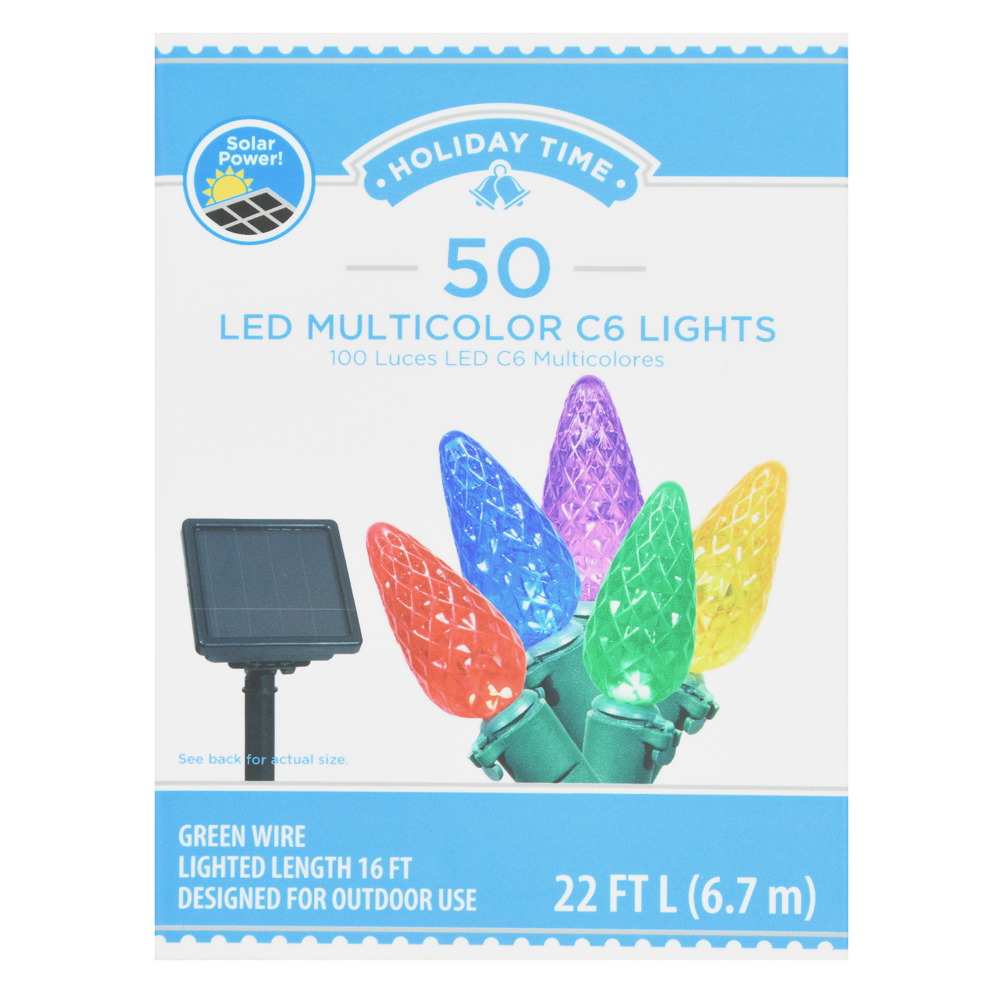 Holiday Time Solar Powered LED Multicolor C6 Light Set, 50 Count