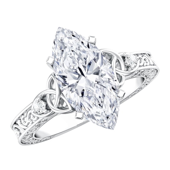 Rosec Jewels 3 Carat IGI Certified Lab Grown Diamond Engagement Ring Marquise - E-VS1 Quality - Celtic Knot Ring for Women, 925 Sterling Silver, US 4.00
