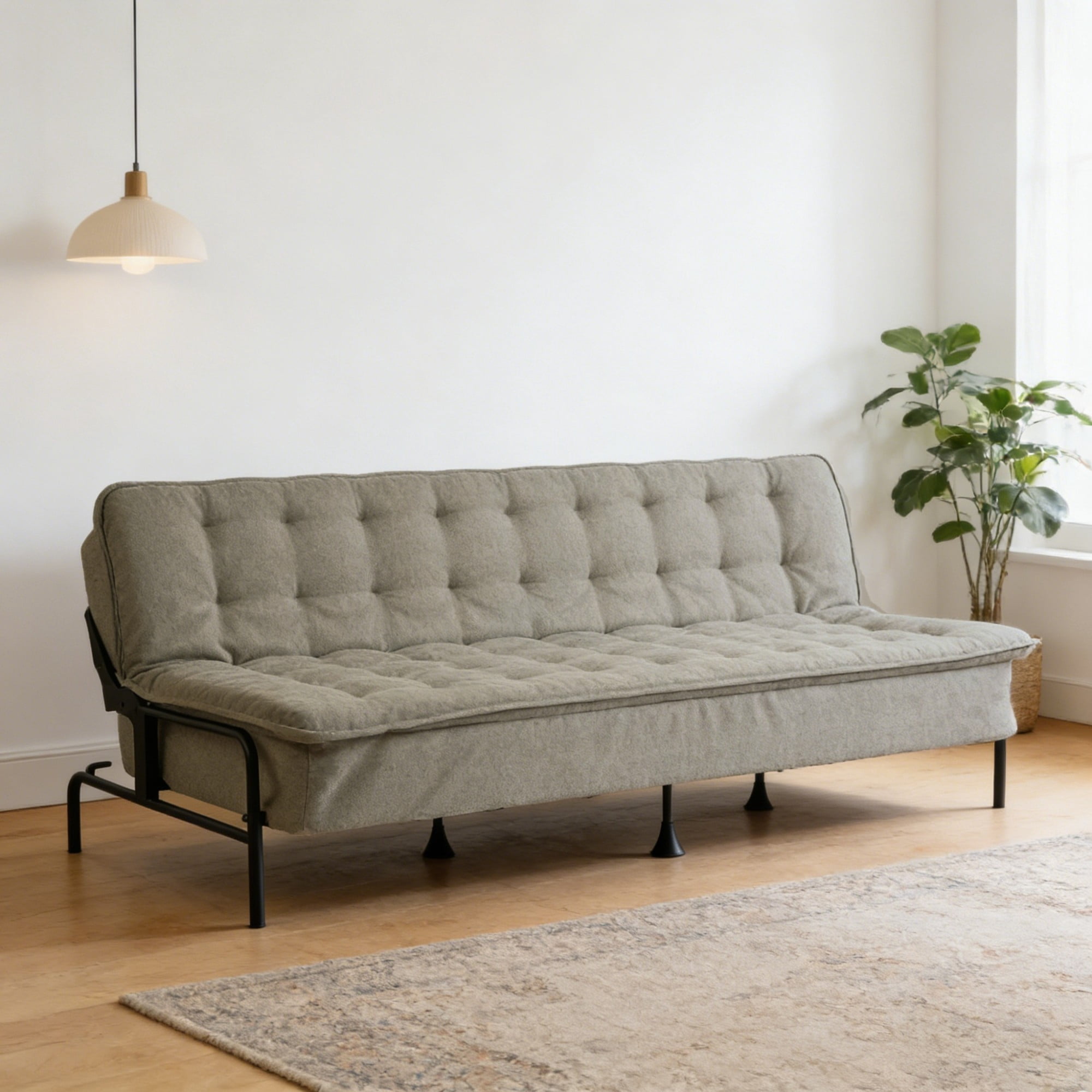 BSHTI 76" Linen Futon Sofa Bed – 3 Adjustable Backrest Angles, Convertible Couch, Metal Frame with Anti-Slip Feet, Space-Saving for Apartment Living Room Small Space，Gray