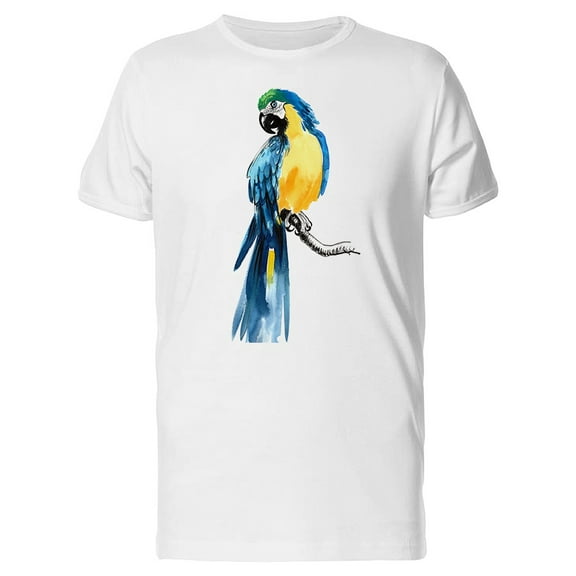 Watercolor Blue Yellow Parrot T-Shirt Men -Image by Shutterstock, Male 4X-Large