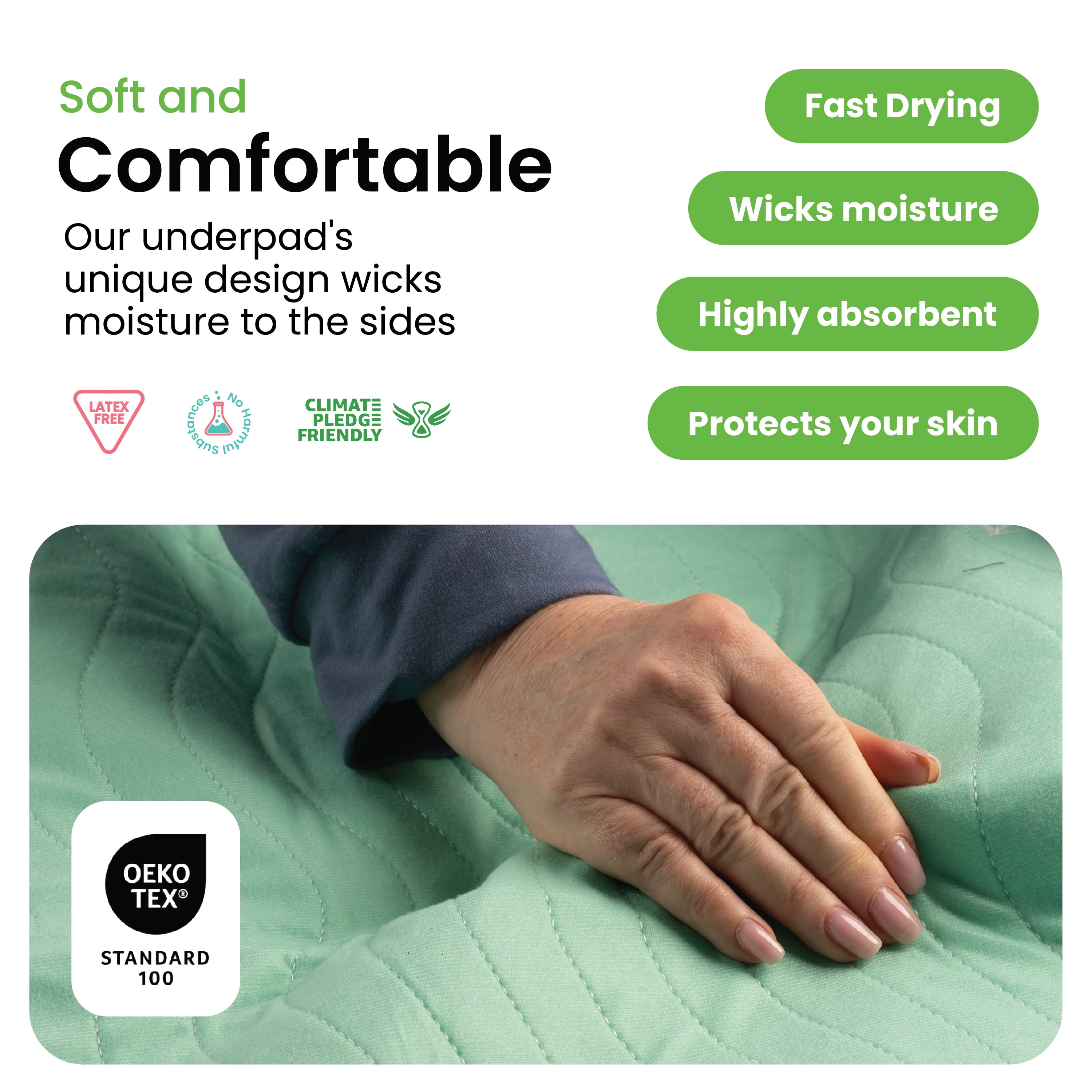 Improvia Washable Bed Pads for Incontinence, Waterproof Reusable, 34 x 52 in, 2-Pack (Green & Blue)