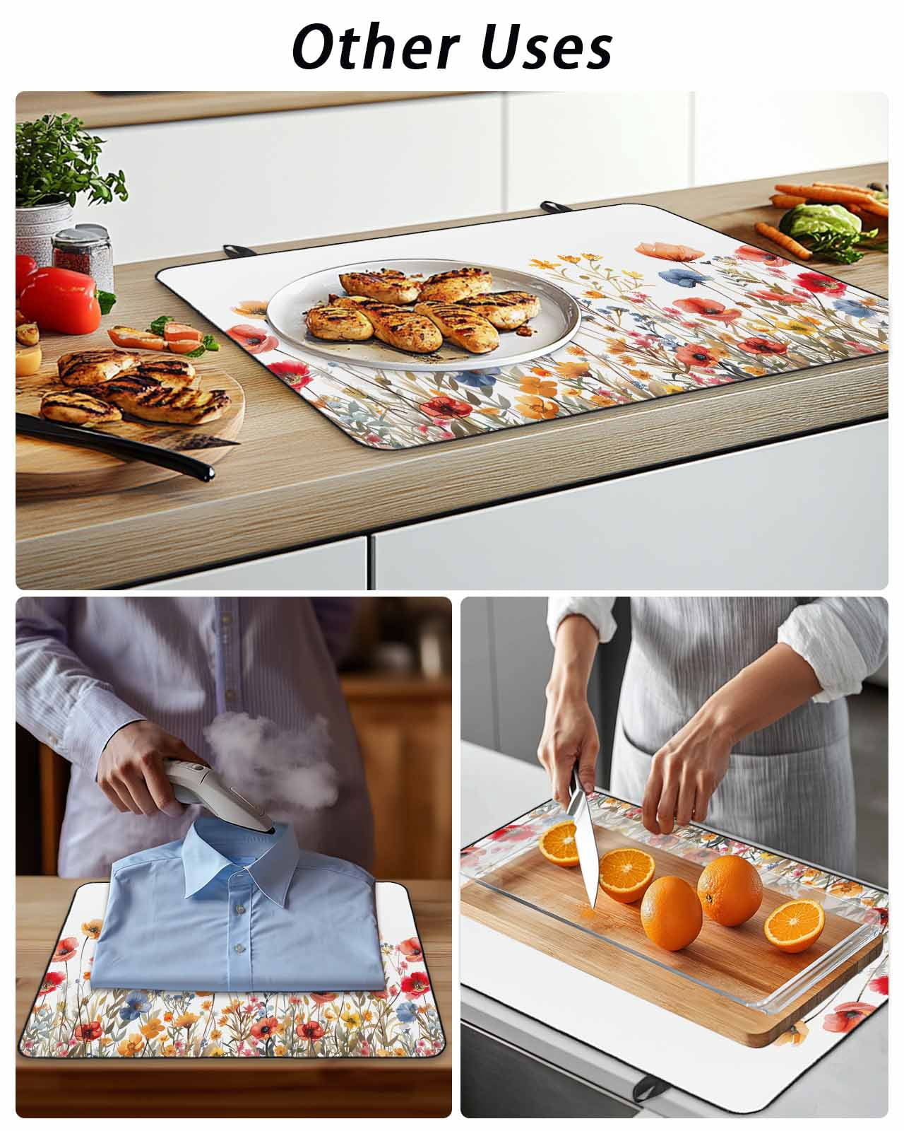 Stove Top Covers for Electric Stove, Yellow Red Blue Spring Floral Glass Stovetop Cover Protector, Summer Botanical Flowers Induction Cooktop Protector Oven Mat for Kitchen Countertop 24"x21"