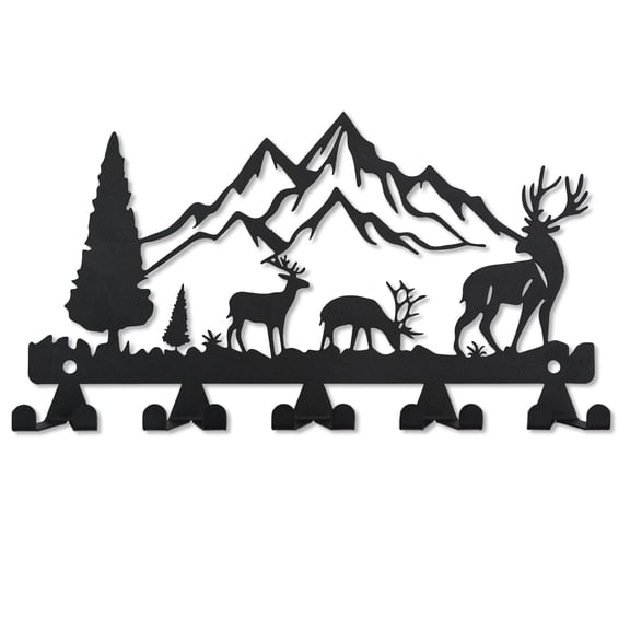 Key Holder for Wall Decorative, Wall Mounted Metal Key Organizer with 10 Hooks, Key Hooks for Hallway Entryway Office Kitchen(Deer)