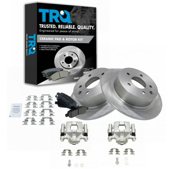 TRQ Rear Brake Pad & Rotor Kit Brake Caliper Brake Pads Brake Rotor Ceramic Fits Select 2002-2022 Nissan Altima 2004-2006 Maxima