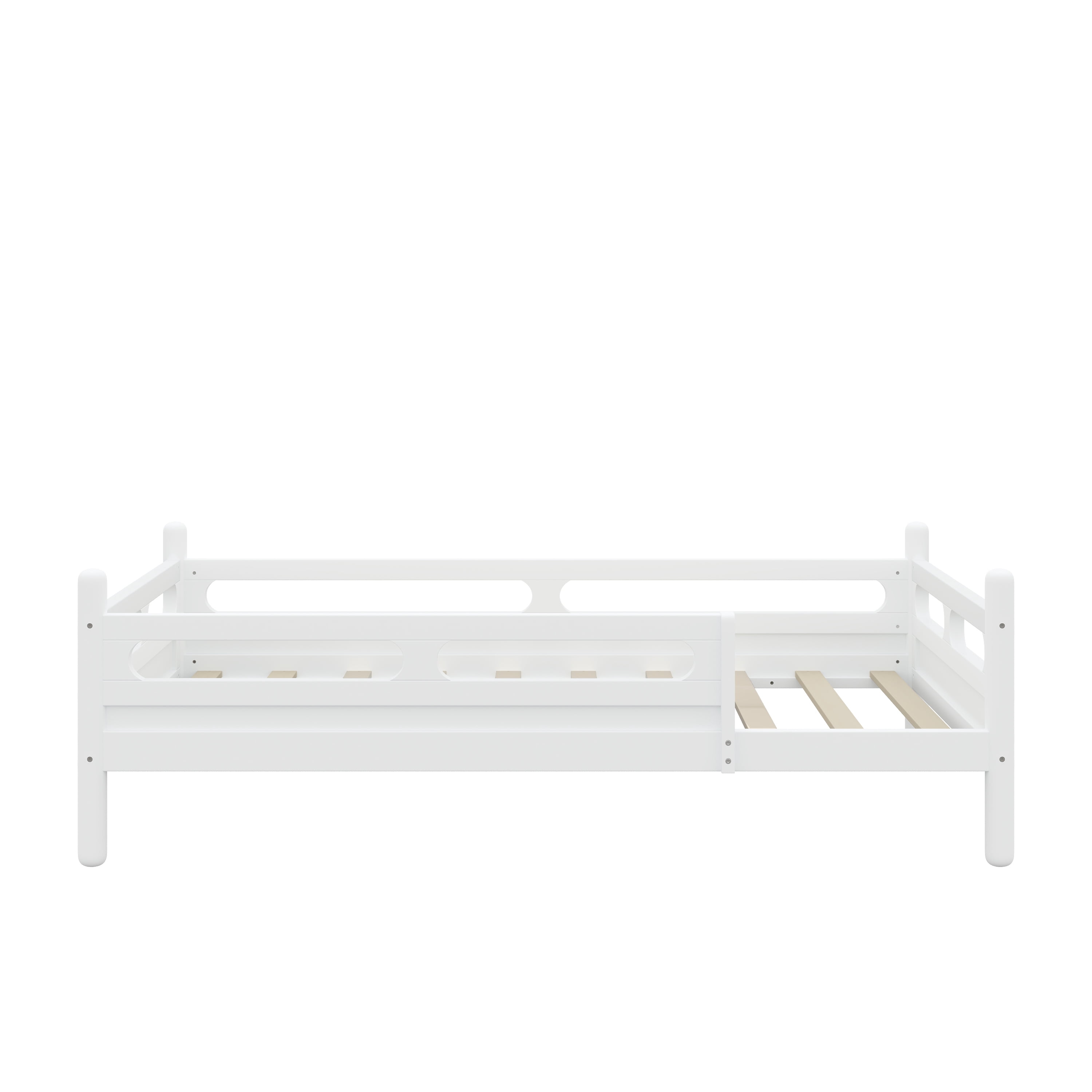 Euroco Wood Twin Size Platform Bed, Low Profile Bed with Guardrails and Slats Support, White