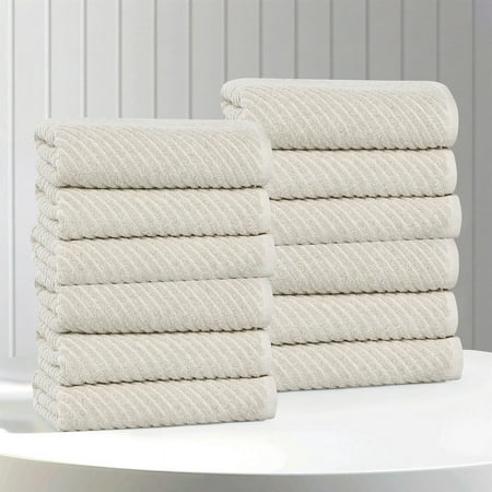 Superior Amelia Viscose Cotton Blend Medium Weight Face Towels Washcloths, Set of 12, Beige