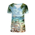 thumbnail image 4 of Raeneomay Oversized T Shirts Women's Sea Turtle Print Beach Vacation Print Short Sleeved V-Ncek T-Shirt Tops, 4 of 5