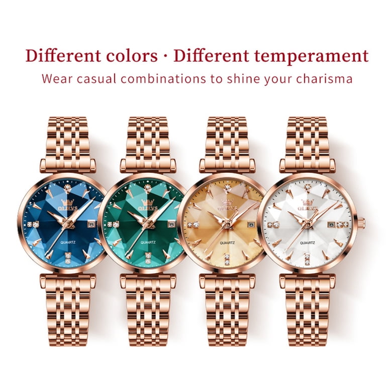 OLEVS Women's Rose Gold Diamond Watch with Date Window photo 4
