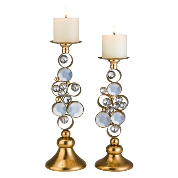ORE International Malha 16" Tall Polyresin Candleholder in Gold (Set of 2)