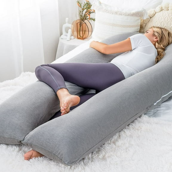 Pregnancy Pillow, Cooling Silky Pregnancy Pillows for Sleeping, 65" Full Body Maternity Pillow for Tall Pregnant Woman with Cooling Silk Jersey Cover, Grey