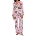 thumbnail image 3 of Cnbwig Lounge Set Womens 2 Piece Outfits Christmas Floral Graphic Printed Soft Pajama Long Sleeve Top with Long Pants Cozy Loungewear Holiday Casual Sleep Wear Outfit Pajamas Sets I-Pink S, 3 of 7