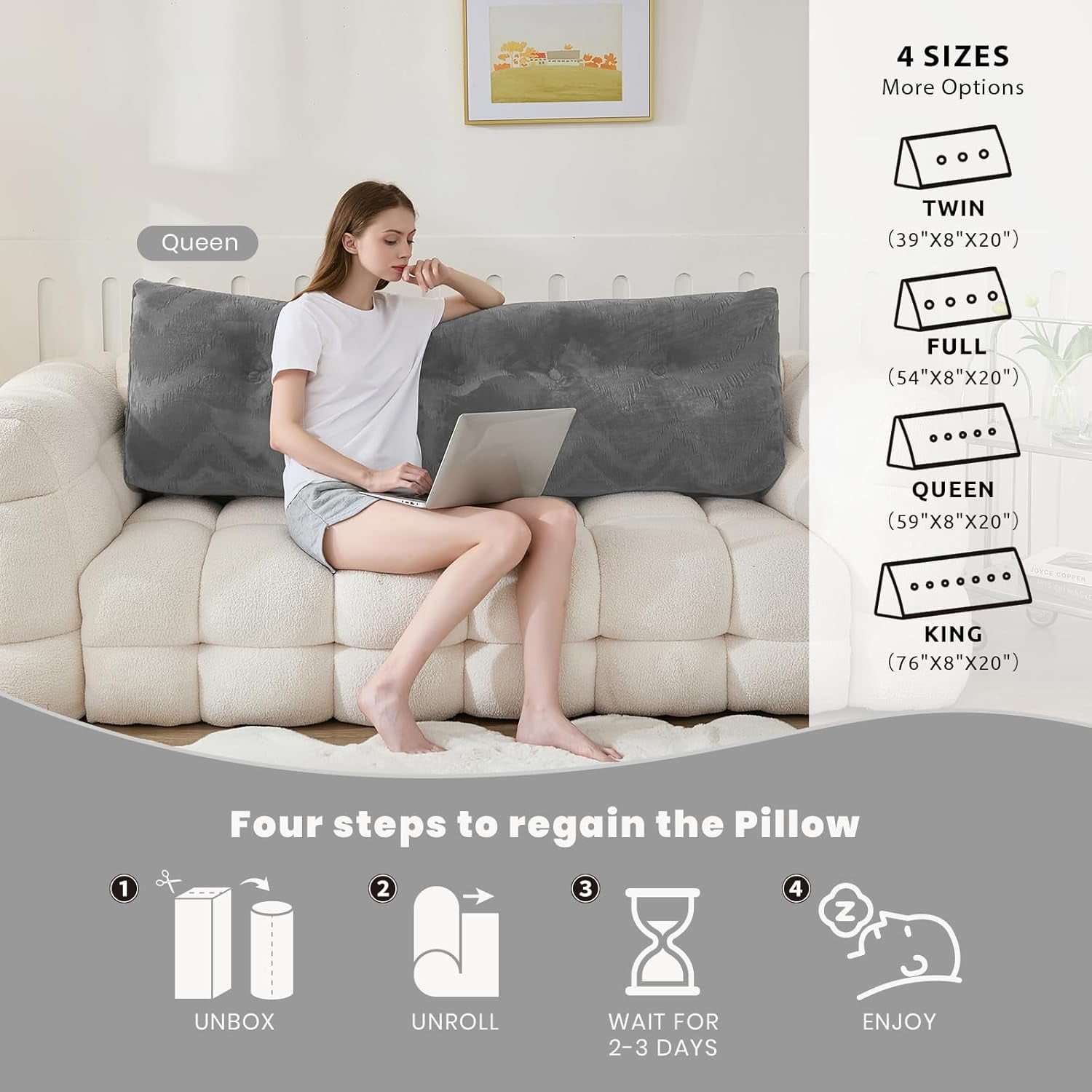 Headboard Pillow for Bed,Triangular Wedge Pillow Headboard Soft Support While Reading and Resting,Bed Bolster Cushion Headboard with Removable Cover, Queen (59"x8"x20")