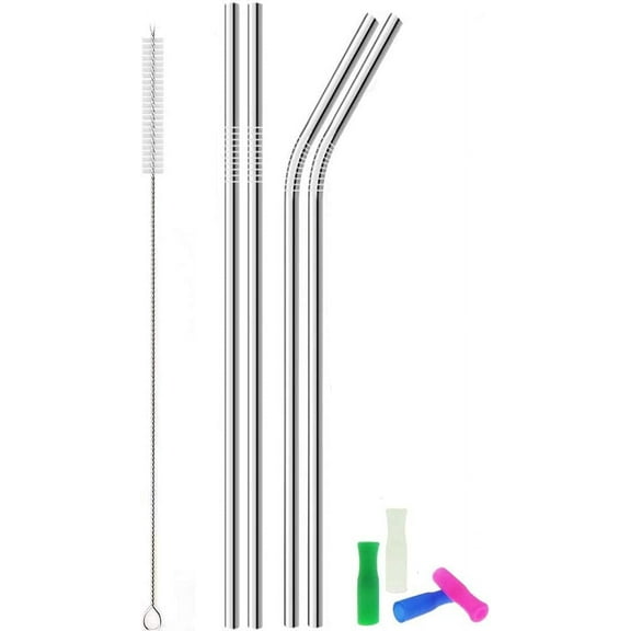 Metal Stainless Steel Straws, 4pcs 12" Ultra Long Reusable Metal Drinking Straws with Cleaning Brush and Silicone Tips for Tall Tumblers