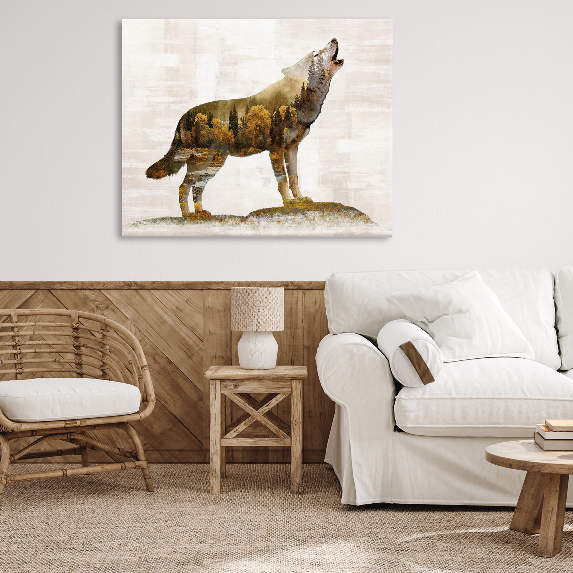 Stupell Industries Forest Pattern Wolf Animals & Insects Painting Gallery Wrapped Canvas Art Print Wall Art, 48 x 36