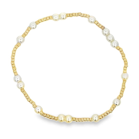 Thin Designed Elastic Gold and Pearl Beaded Bracelet (I243A)