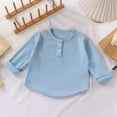 thumbnail image 6 of Scyoekwg Girls Shirts Ribbed Long Sleeve Shirts Crew Neck Roll Cuff Top Button Front Casual Shirt for Fall Spring School Daily Wear (Light Blue,2-3 Years), 6 of 8