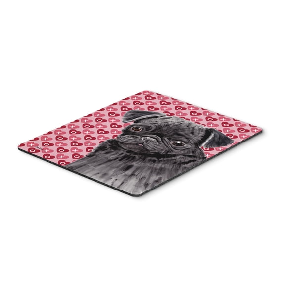 "Pug Black Hearts Love and Valentines Day Portrait Mouse Pad Hot Pad or Trivet"