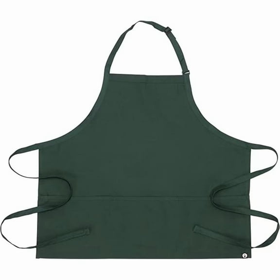 Qunivbaro Apron Commercial Restaurant Home Bib Spun Poly Cotton Kitchen Aprons (3 Pockets) in Dark Green