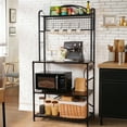thumbnail image 6 of Bakers Rack for Kitchen, 33-inch Wide Coffee Bar Station with Power Outlet, 5 Tier Microwave Stand Storage Shelf with S-Shaped Hooks, Metal Frame with Brown Wood Tabletop, 6 of 8