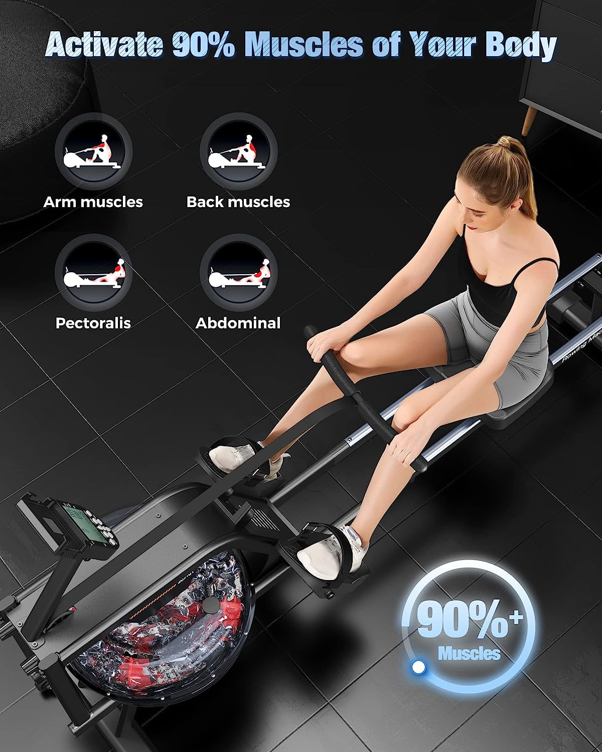 YOSUDA Home Water Rower Machine, 350 lbs Max Weight, with LCD Display