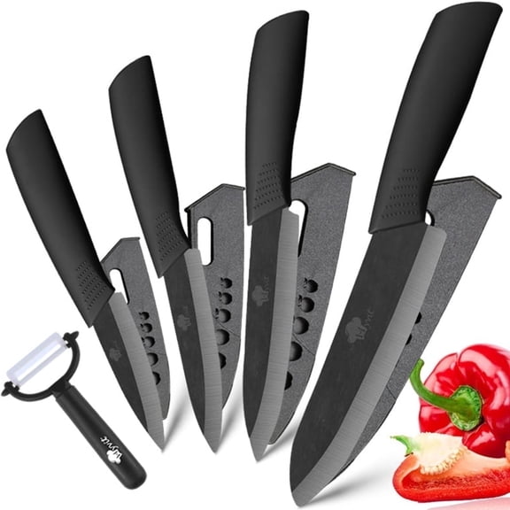 Ceramic Knives Kitchen 6-inch Chef Knife Paring Knife Set with Covers Rust Proof Fruit Vegetable Cooking Tool, 3" 4" 5" Black Knife Set