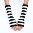 thumbnail image 3 of YUEHUA 1 Pairs Long Fingerless Gloves for Women Knit Thigh High Striped Arm Warmer Thumb Hole Stretchy Gloves, 3 of 5