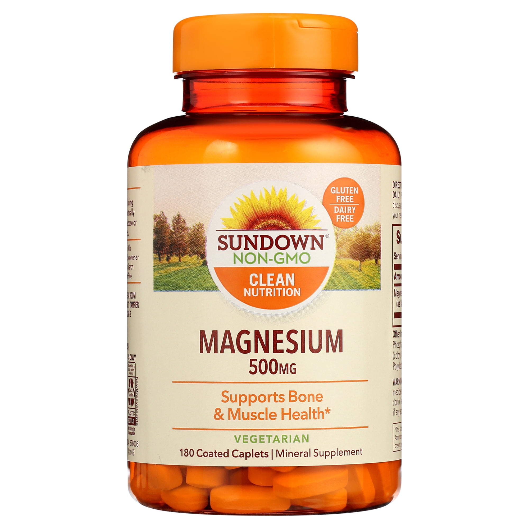 Sundown Magnesium 500mg, Supports Bone and Muscle Health, 180 Coated Caplets, 6 Month Supply