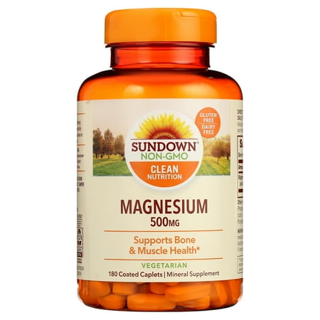 Sundown Magnesium 500mg, Supports Bone and Muscle Health, 180 Coated Caplets, 6 Month Supply