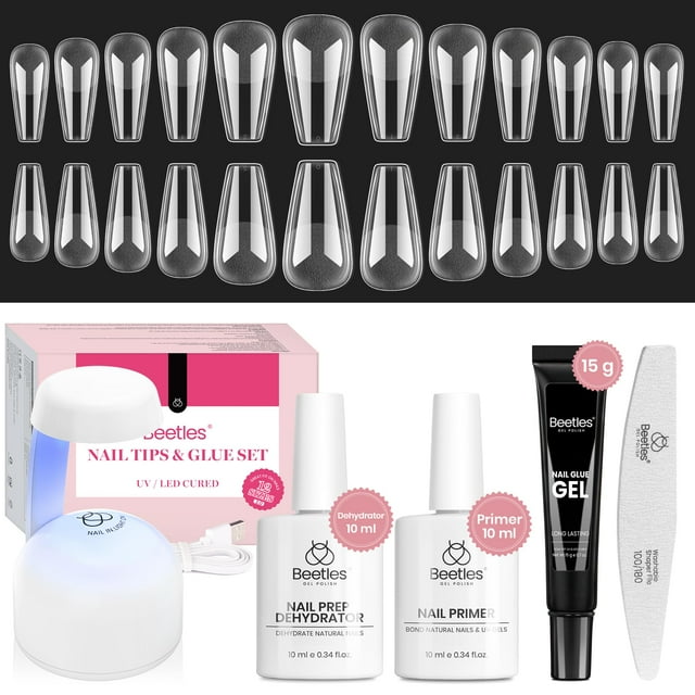 Kit de uñas en gel Beetles Medium Coffin con deshidratador e imprimador