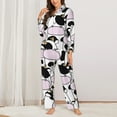 thumbnail image 3 of Junzan Cute Animal With Cow Print Womens Pajama Sets,Long Sleeve Button Down For Women Pjs 2 Piece, 3 of 9