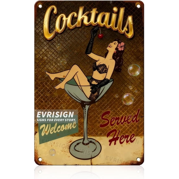 Cocktail Tin Sign Vintage Metal Tin Sign Retro Funny Wall Decor For Cafes Bars Pubs Shop Home For Men Women 8x12inch