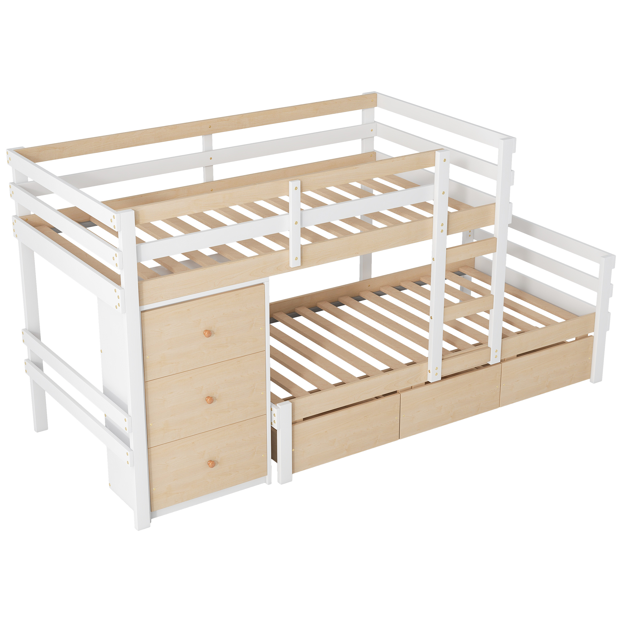 Euroco Wood Twin over Twin Bunk Bed with 6 Drawers, Natural