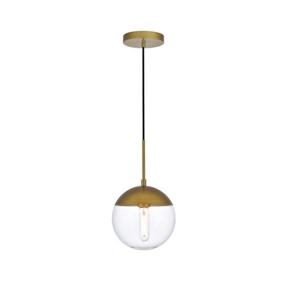 Living District Eclipse 1-Light Metal & Glass Pendant in Brass and Clear
