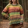 thumbnail image 1 of JURANMO Chandails pour Femmes Décontracté Col Rond Manches Longues Haut Tricoté Déchiré Mode Imprimé Aztèque Pull Ample Pull-Over Offres Éclair Vert Armée L, 1 of 1