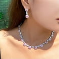 thumbnail image 4 of CZ Square Drop Wedding Necklace Earrings Set Silver Plated Bridal Pink Jewellery, 4 of 9