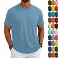 thumbnail image 2 of Men's Short Sleeve T-Shirts Classic Basic Tees Casual Crewneck Pullover Tops Light Blue S, 2 of 7