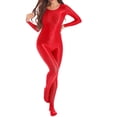 thumbnail image 3 of YONGHS Womens Glossy Spandex Full Bodysuit Costume Dance Zentai Unitard Long Sleeve Jumpsuit Burgundy M, 3 of 7