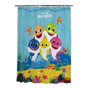 Baby Shark Kids Fabric Shower Curtain and Rings, 13-Piece Set, Blue
