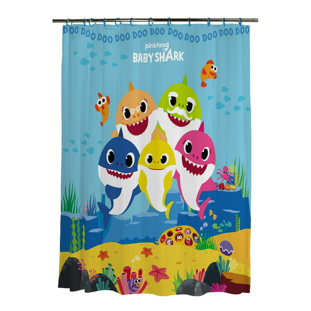 Baby Shark Kids Fabric Shower Curtain, Baby Shark Shower Curtain Set