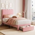 thumbnail image 1 of Velvet forrado tamaño individual size platform marco de cama para girls, almacenamiento cabecero y cajón, strong de madera slats support, fácil montaje, noise - free, velvet rosa, 1 of 5