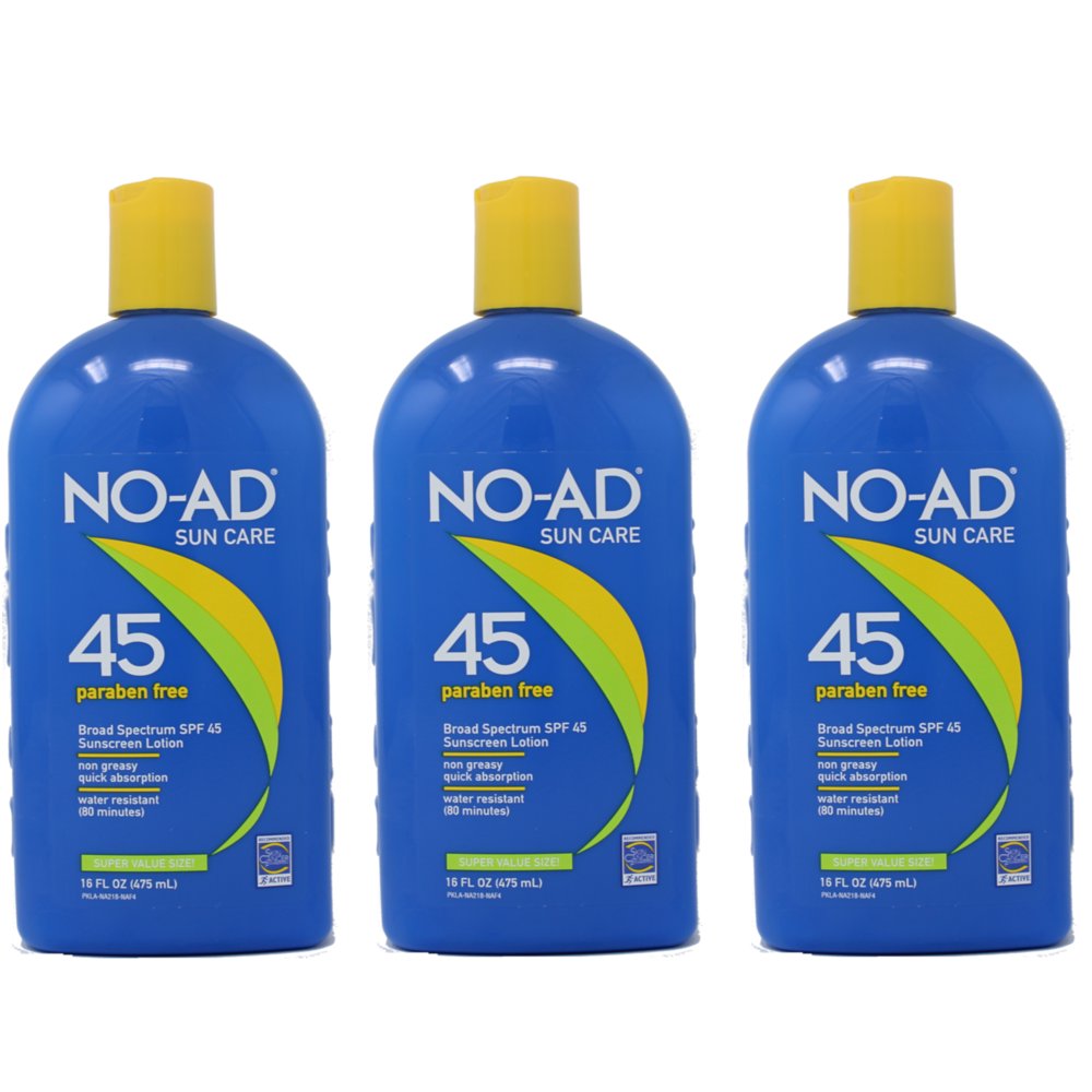 3 Pack NOAD Sunscreen Lotion SPF 45 16 oz Each